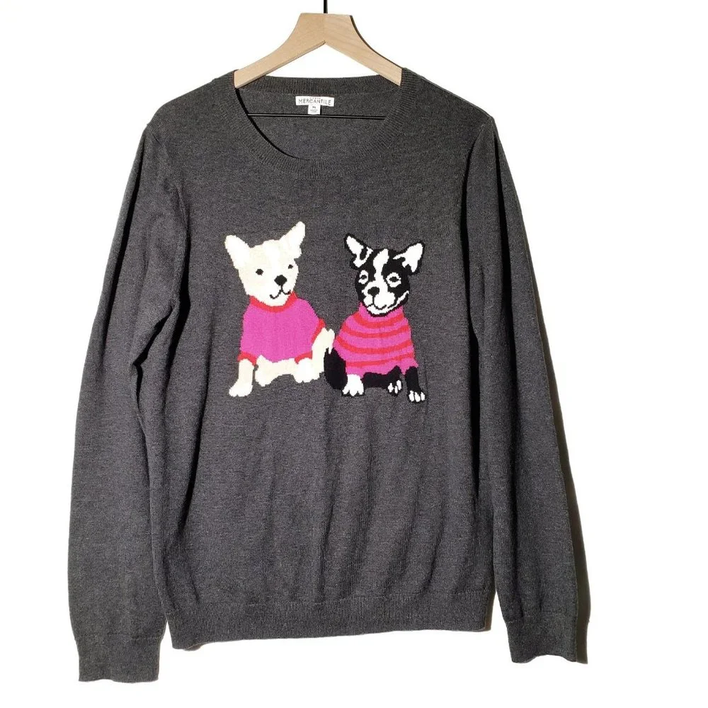 NWT Crew XS Frenchie the Bulldog Grey Sweater